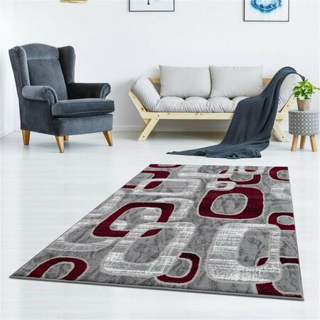 LBAIET Emberly Geometric 5 x 7 ft. Rectangle Area Rug Red Gray & White SL425R57 Red